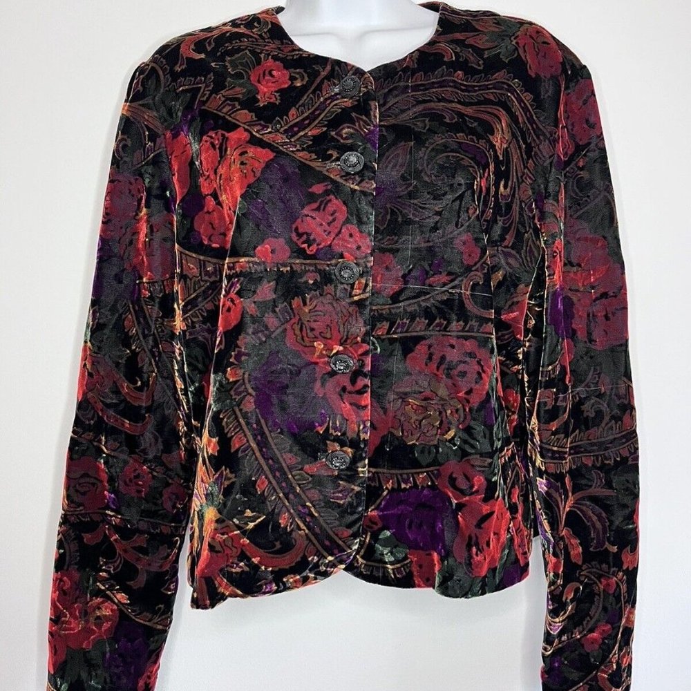 Vintage Norton McNaughton Velvet Blazer Size 8 S Floral Rose Button Up Lined